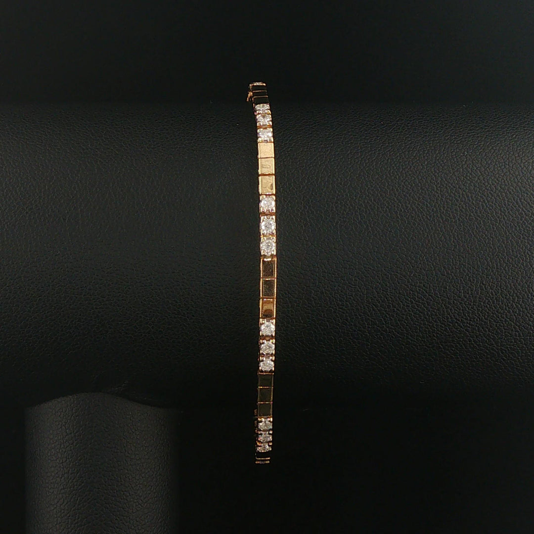 14k Yellow Gold and 1cttw Diamond Solid Square Link Bracelet 7"