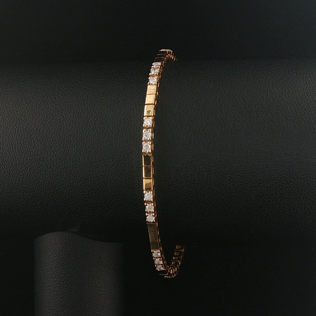 14k Yellow Gold and 1cttw Diamond Solid Square Link Bracelet 7"