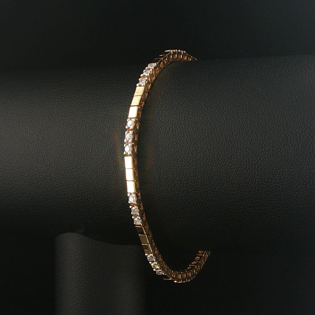 14k Yellow Gold and 1cttw Diamond Solid Square Link Bracelet 7"