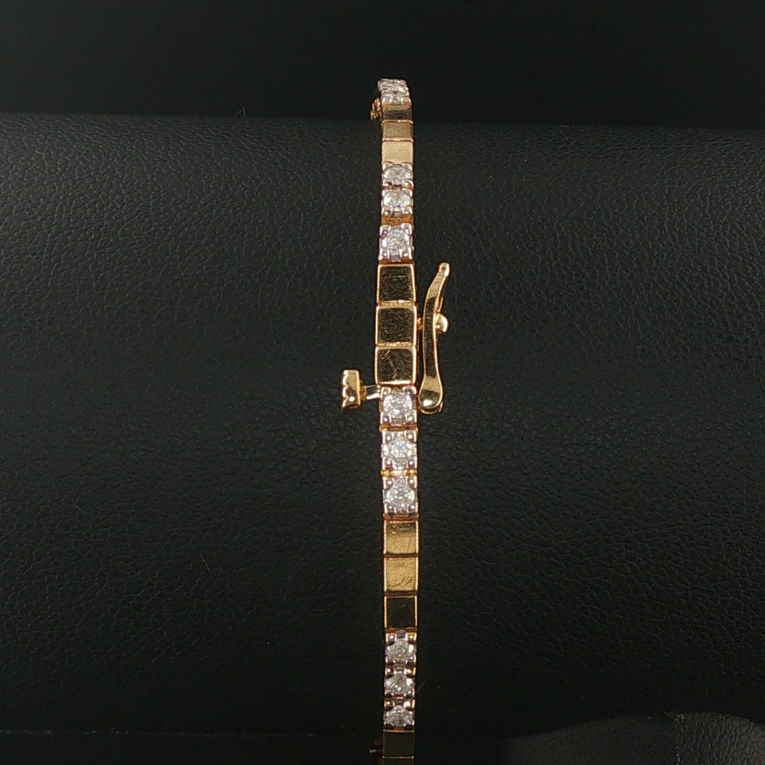 14k Yellow Gold and 1cttw Diamond Solid Square Link Bracelet 7"