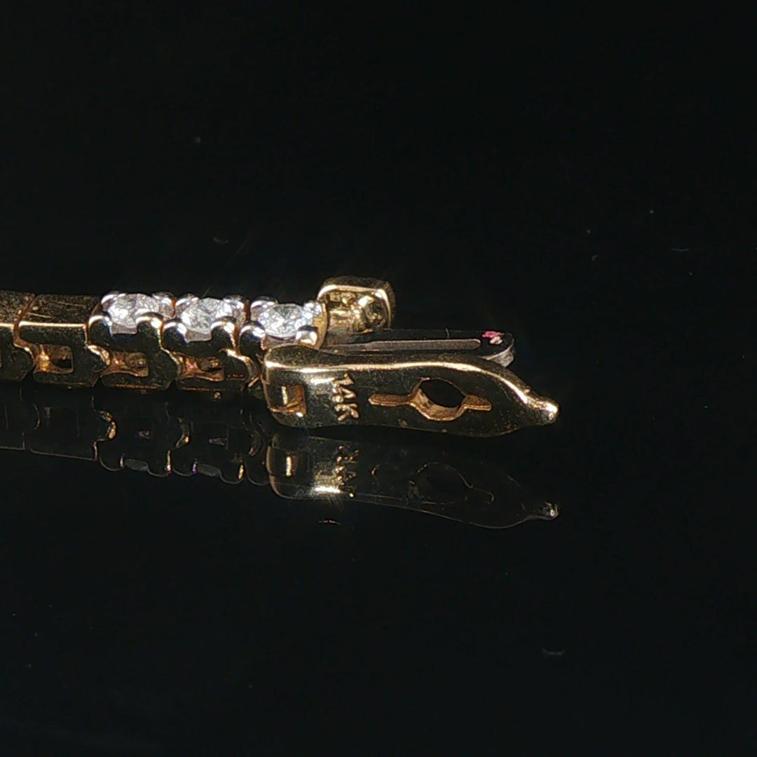 14k Yellow Gold and 1cttw Diamond Solid Square Link Bracelet 7"