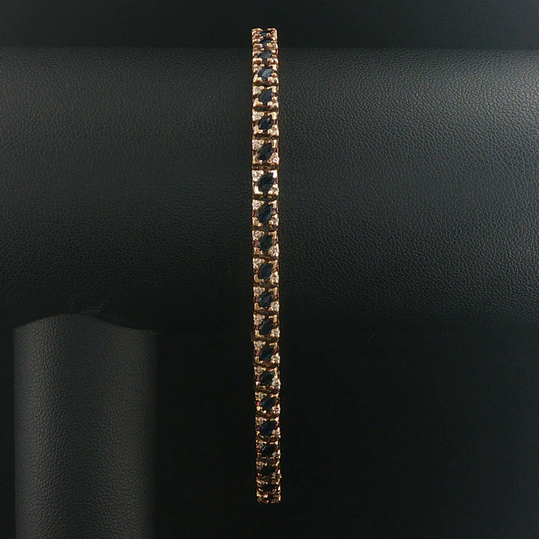 14k Yellow Gold Sapphire and Diamond Vintage Men's Link Bracelet 8.5"