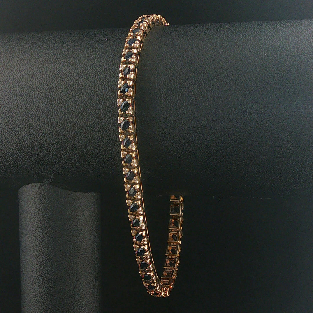 14k Yellow Gold Sapphire and Diamond Vintage Men's Link Bracelet 8.5"