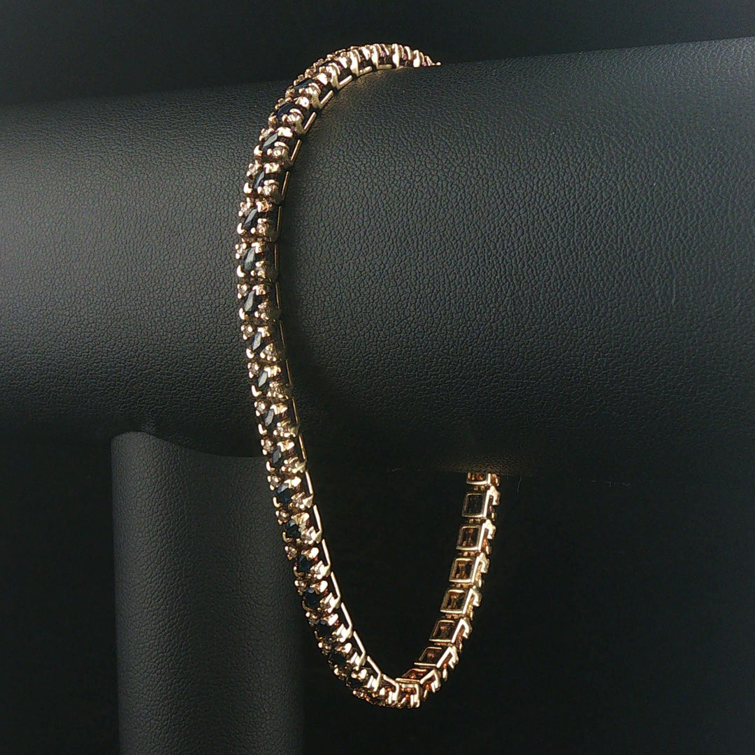 14k Yellow Gold Sapphire and Diamond Vintage Men's Link Bracelet 8.5"