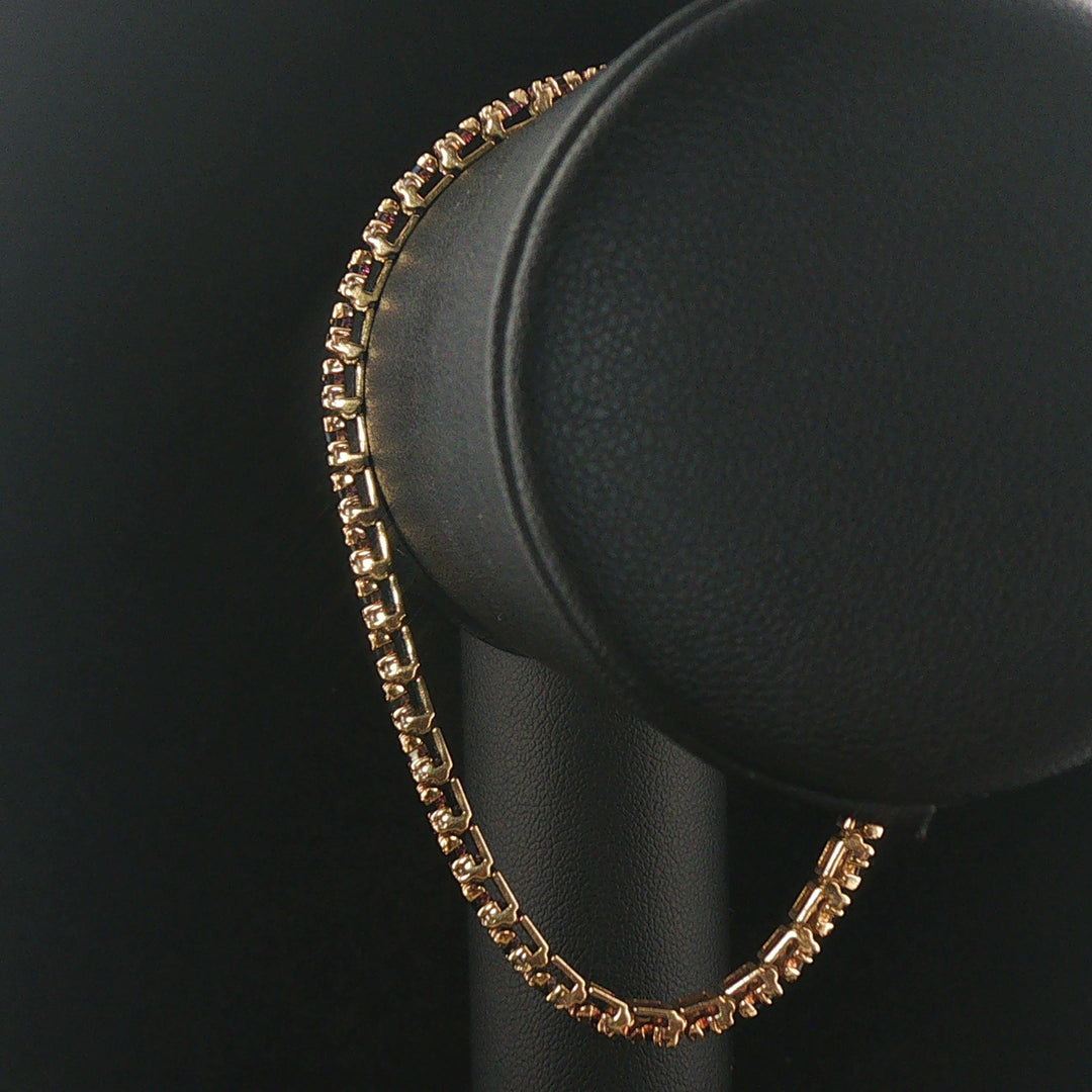14k Yellow Gold Sapphire and Diamond Vintage Men's Link Bracelet 8.5"