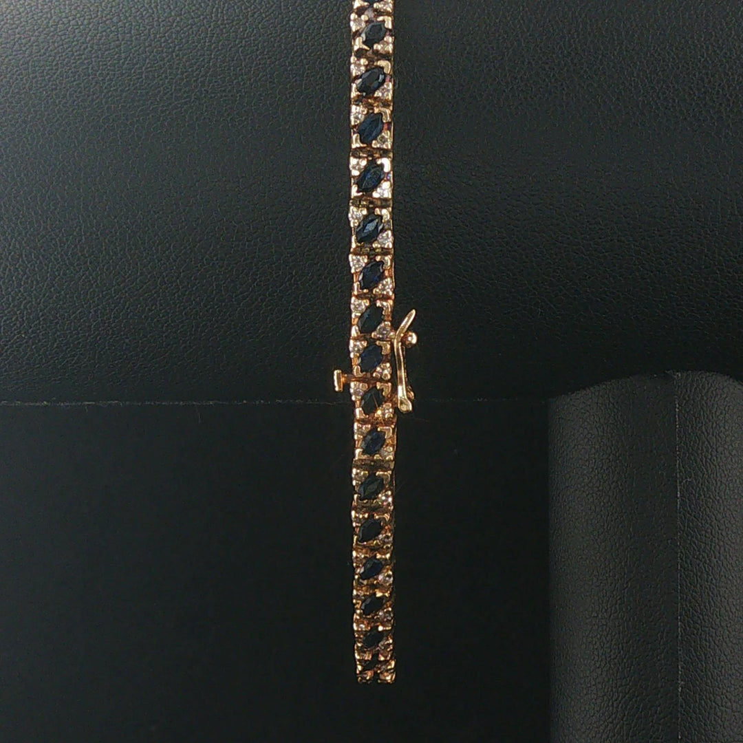 14k Yellow Gold Sapphire and Diamond Vintage Men's Link Bracelet 8.5"