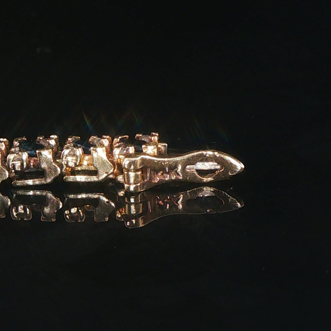 14k Yellow Gold Sapphire and Diamond Vintage Men's Link Bracelet 8.5"
