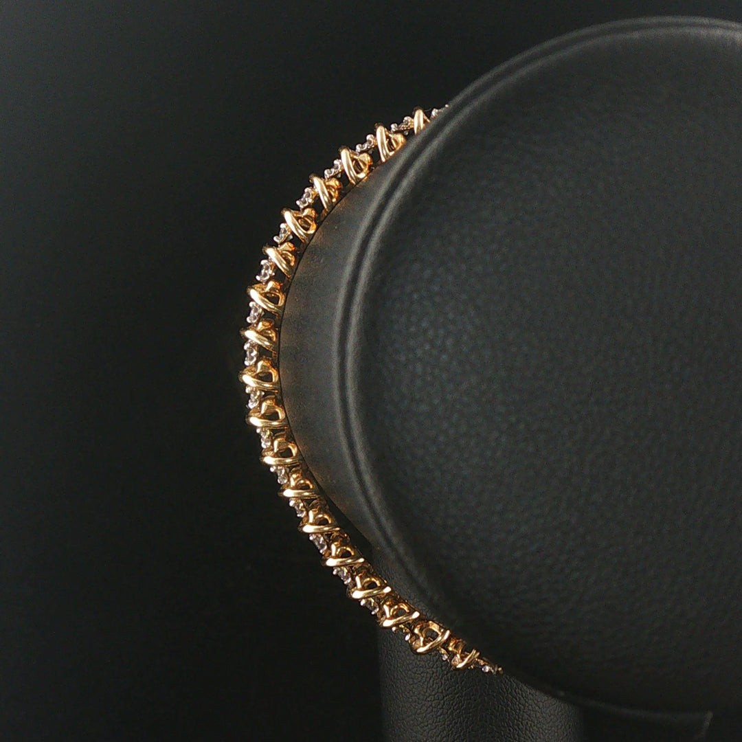 14k Yellow Gold and 1.50cttw Diamond Solid S Link Vintage Tennis Bracelet 7"