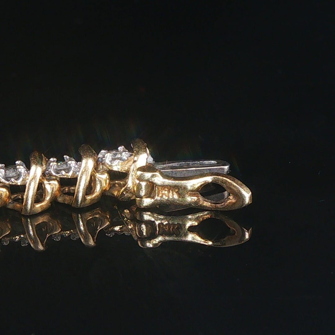 14k Yellow Gold and 1.50cttw Diamond Solid S Link Vintage Tennis Bracelet 7"