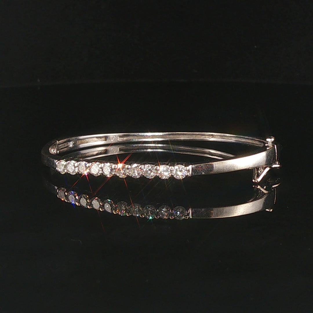 14k White Gold and 1cttw Diamond Solid Bangle Bracelet 6.25"