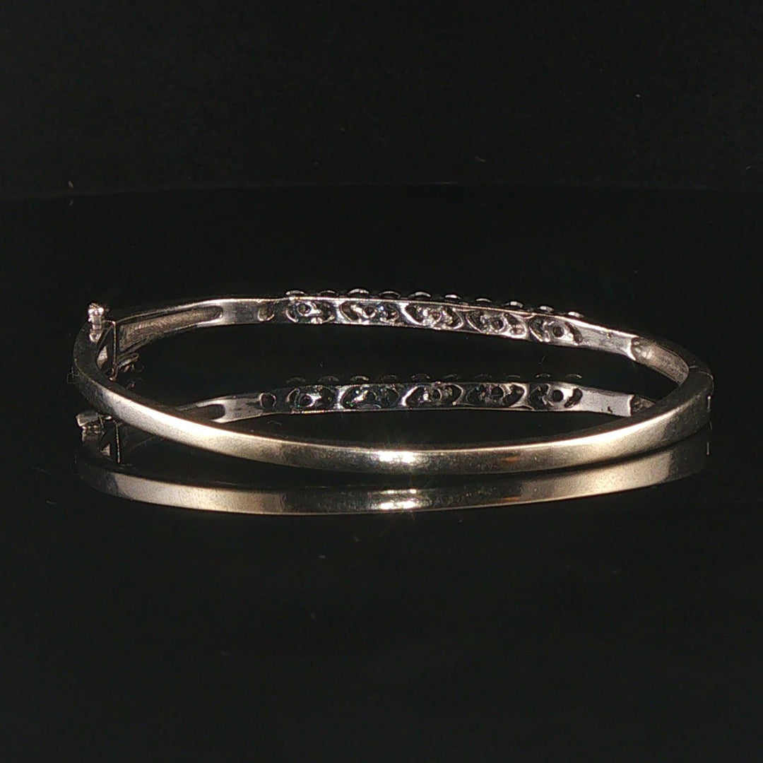 14k White Gold and 1cttw Diamond Solid Bangle Bracelet 6.25"
