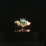 14k Yellow Gold Emerald and Diamond Ring Size 4.5