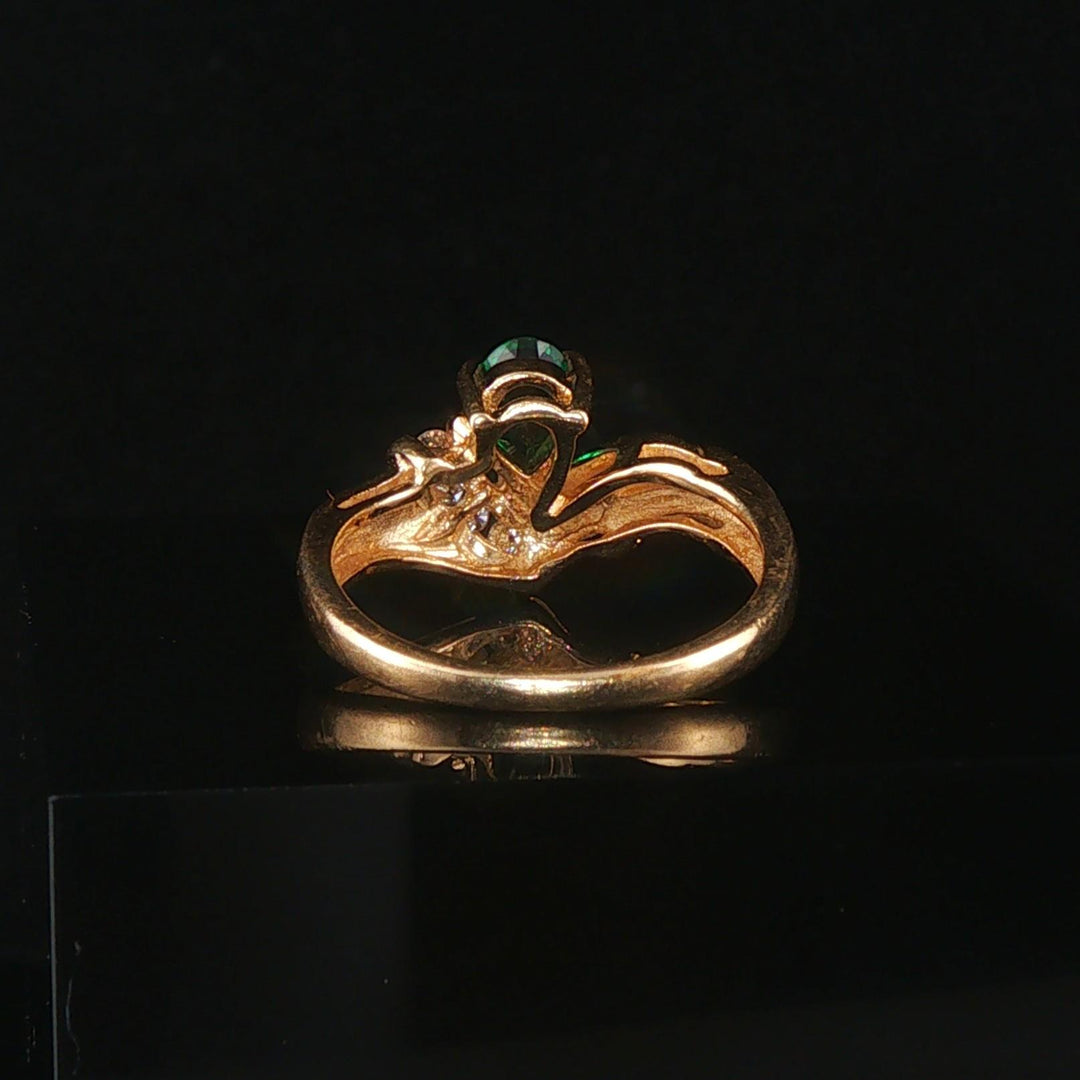 14k Yellow Gold Emerald and Diamond Ring Size 4.5