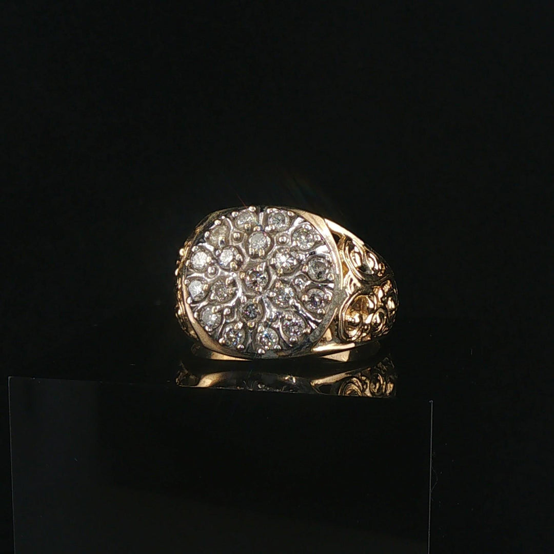 14k Yellow and White Gold 0.50cttw Diamond Men's Vintage Ring Size 9.25