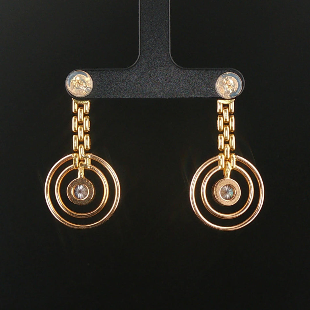 14k Yellow Gold and 1.40cttw Diamond Circle Drop Dangle Earrings 1.5"