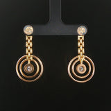 14k Yellow Gold and 1.40cttw Diamond Circle Drop Dangle Earrings 1.5"