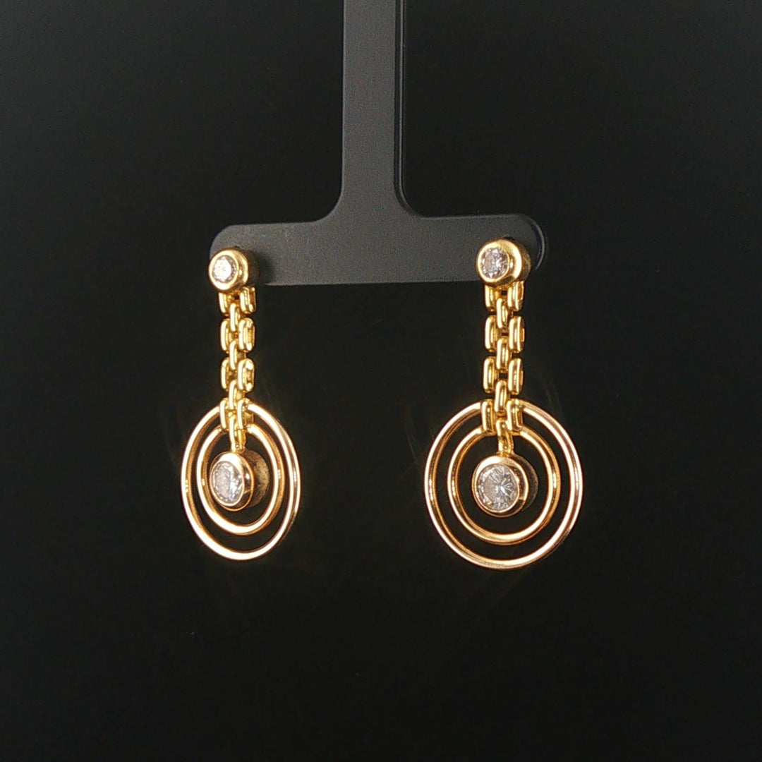 14k Yellow Gold and 1.40cttw Diamond Circle Drop Dangle Earrings 1.5"