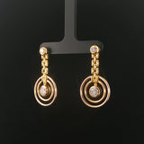 14k Yellow Gold and 1.40cttw Diamond Circle Drop Dangle Earrings 1.5"