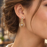 14k Yellow Gold and 1.40cttw Diamond Circle Drop Dangle Earrings 1.5"