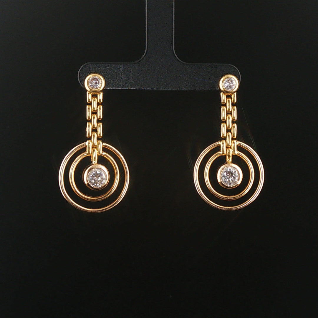 14k Yellow Gold and 1.40cttw Diamond Circle Drop Dangle Earrings 1.5"