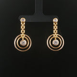 14k Yellow Gold and 1.40cttw Diamond Circle Drop Dangle Earrings 1.5"