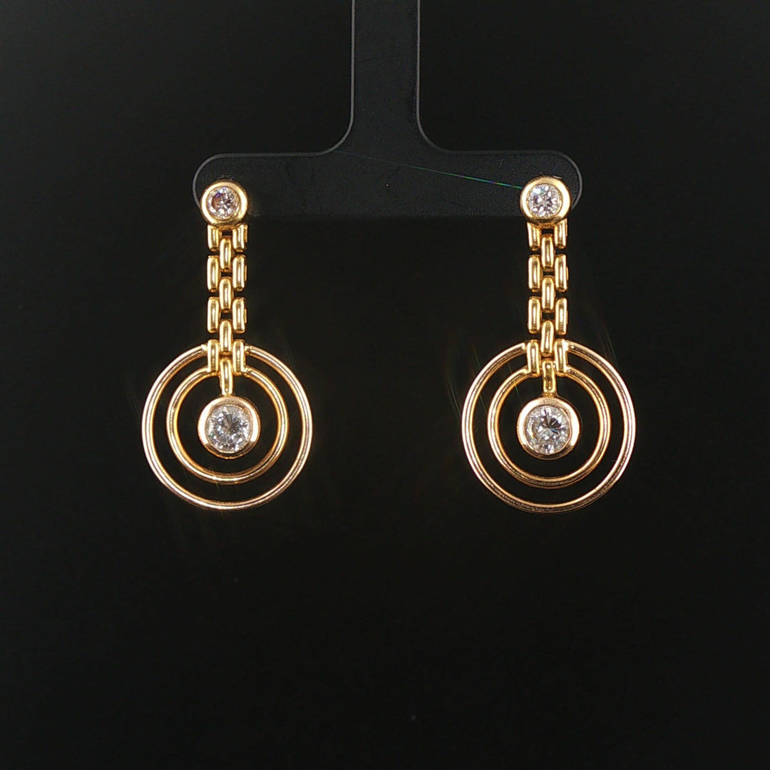14k Yellow Gold and 1.40cttw Diamond Circle Drop Dangle Earrings 1.5"