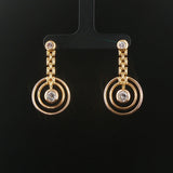 14k Yellow Gold and 1.40cttw Diamond Circle Drop Dangle Earrings 1.5"