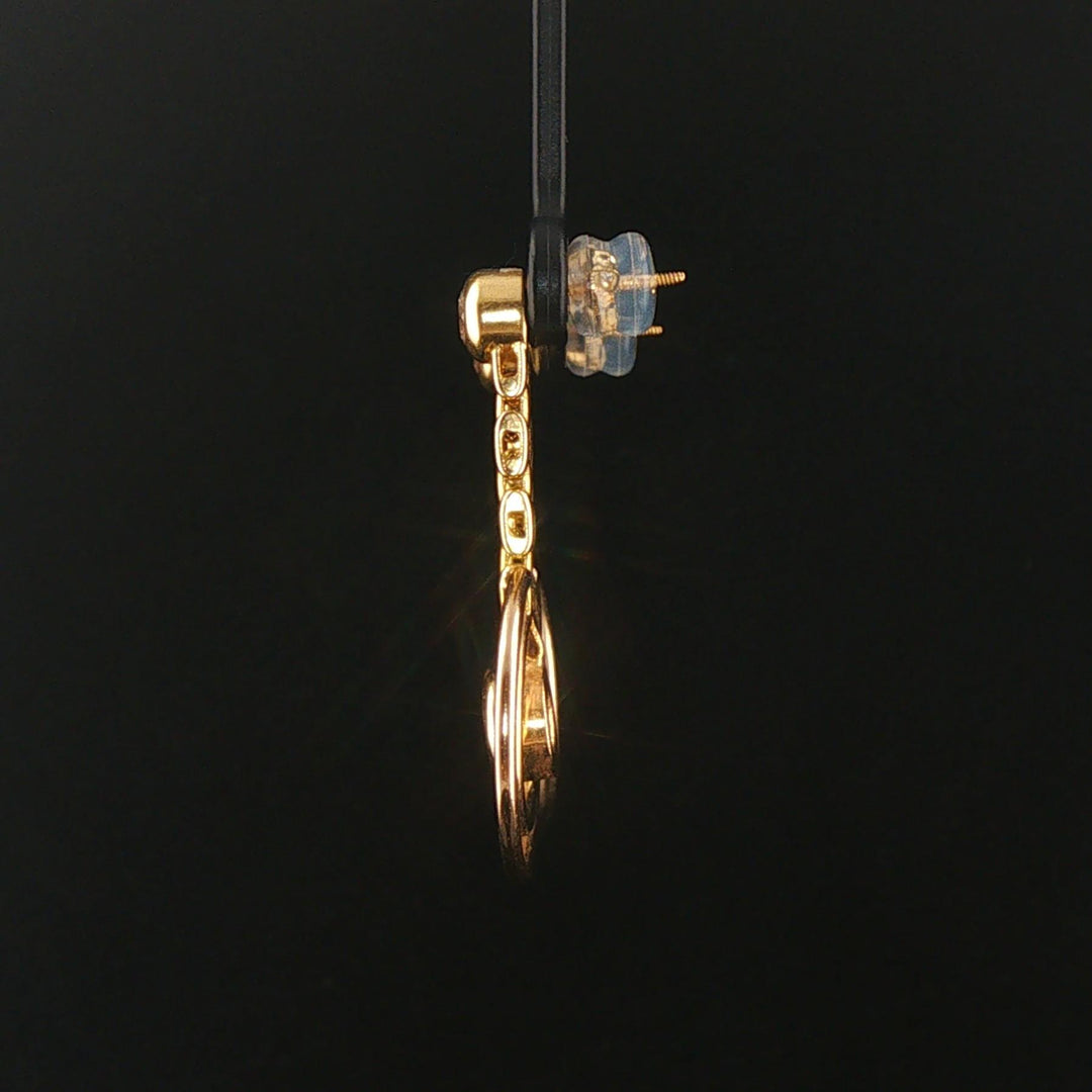 14k Yellow Gold and 1.40cttw Diamond Circle Drop Dangle Earrings 1.5"
