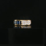 18k Yellow Gold Sapphire and 0.30cttw Diamond Vintage Squared Band Ring Size 3