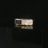 18k Yellow Gold Sapphire and 0.30cttw Diamond Vintage Squared Band Ring Size 3
