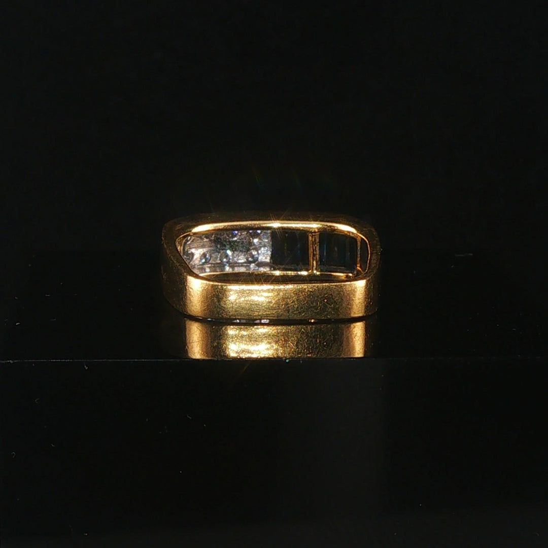 18k Yellow Gold Sapphire and 0.30cttw Diamond Vintage Squared Band Ring Size 3