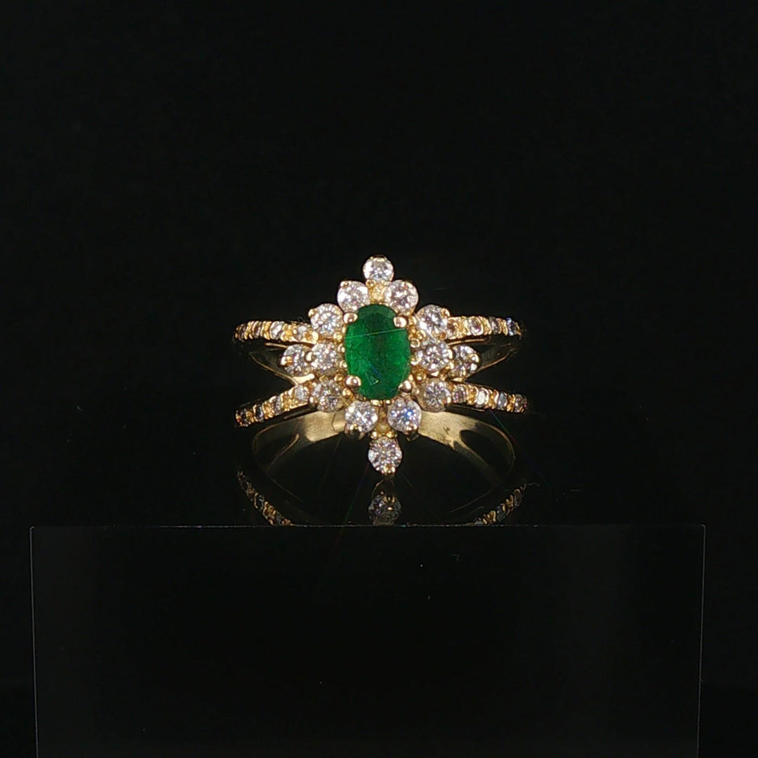 14k Yellow Gold Emerald and 0.50cttw Diamond Halo Ring Size 7.5