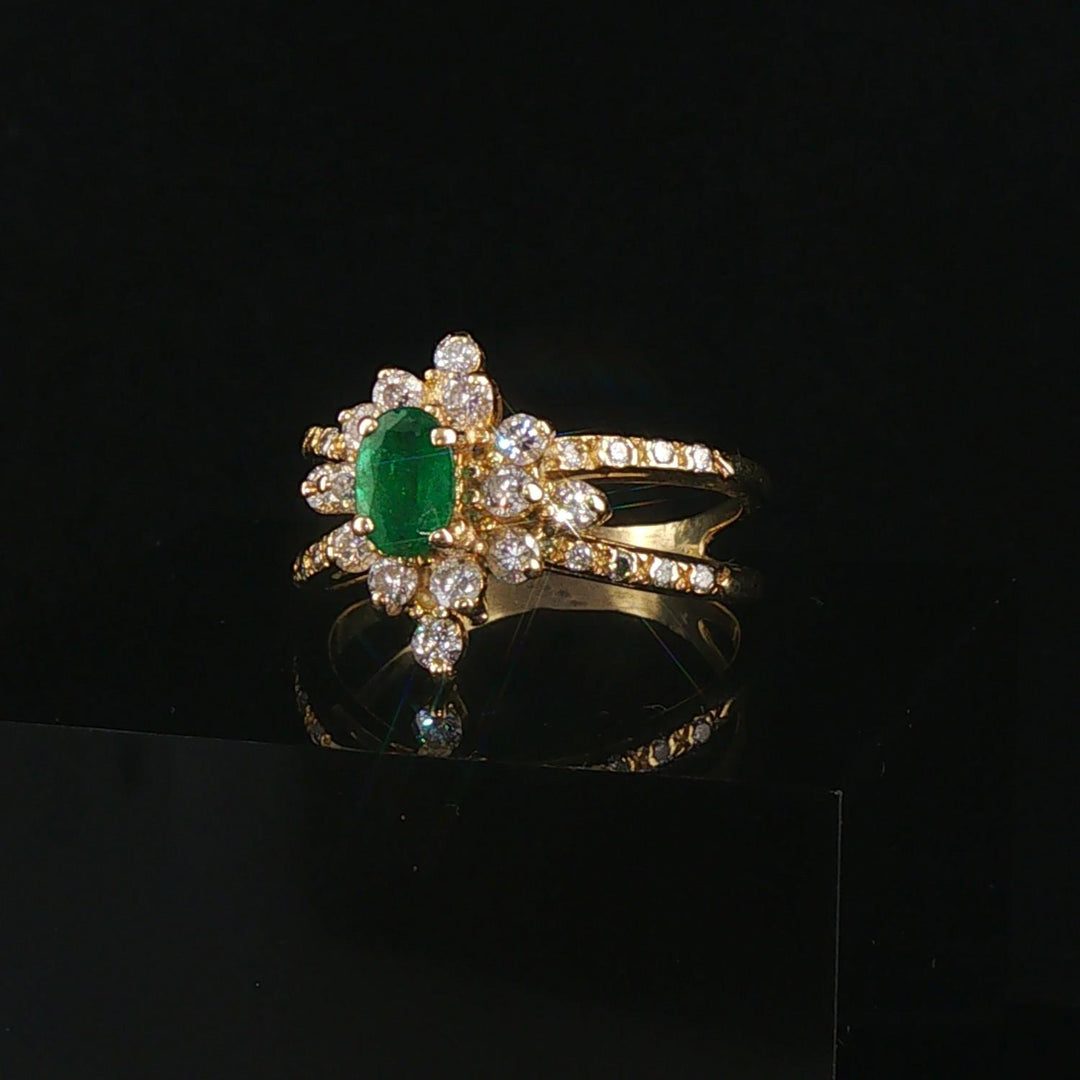 14k Yellow Gold Emerald and 0.50cttw Diamond Halo Ring Size 7.5
