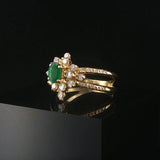 14k Yellow Gold Emerald and 0.50cttw Diamond Halo Ring Size 7.5