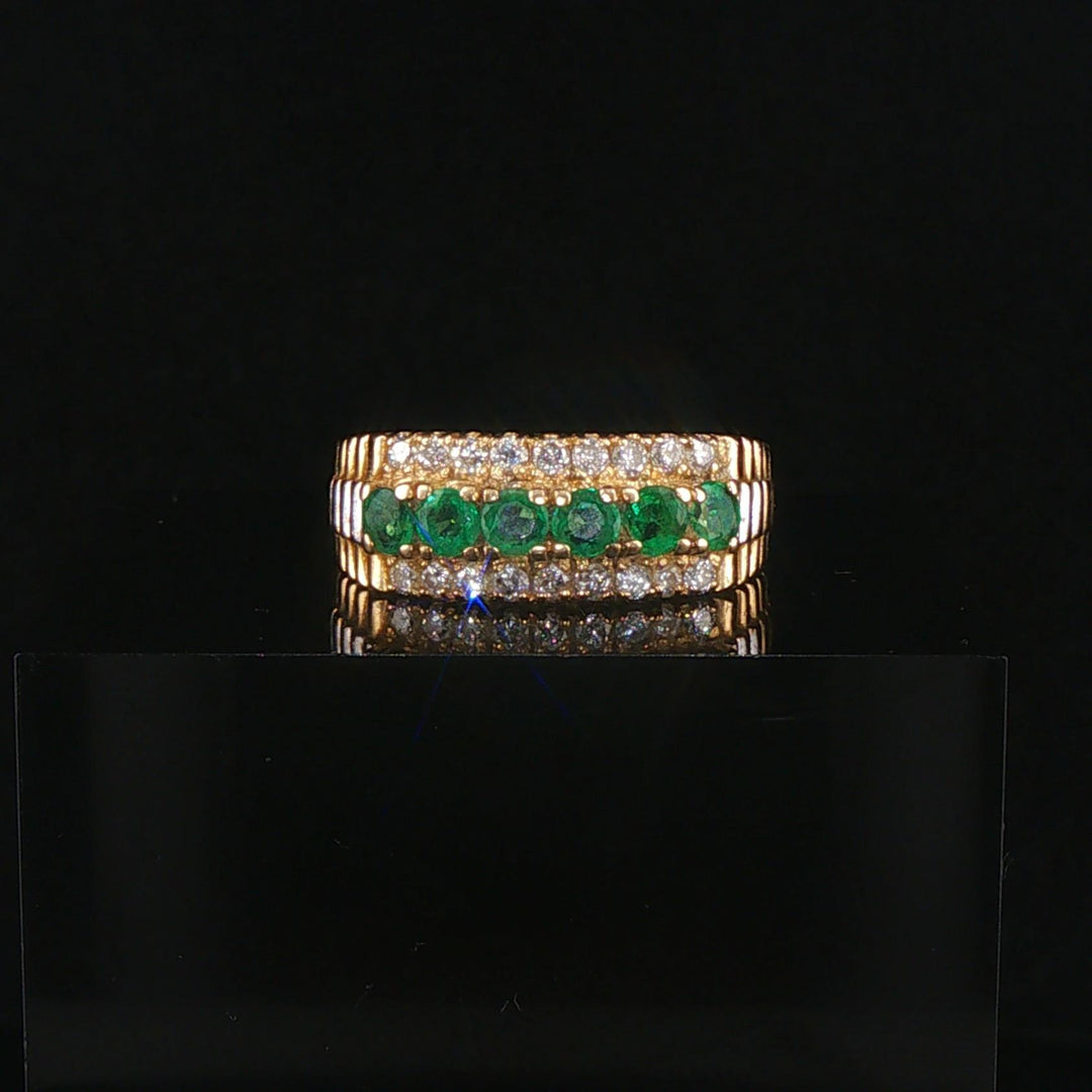14k Yellow Gold Emerald and 0.20cttw Diamond Vintage Watch Band Ring Size 7