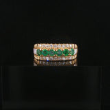 14k Yellow Gold Emerald and 0.20cttw Diamond Vintage Watch Band Ring Size 7