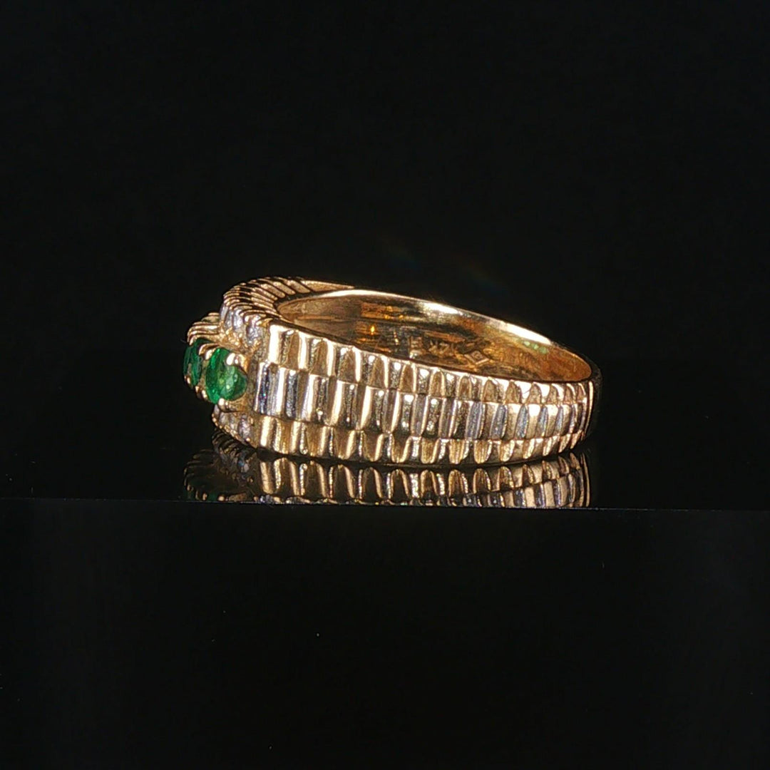 14k Yellow Gold Emerald and 0.20cttw Diamond Vintage Watch Band Ring Size 7