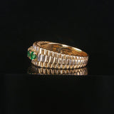 14k Yellow Gold Emerald and 0.20cttw Diamond Vintage Watch Band Ring Size 7