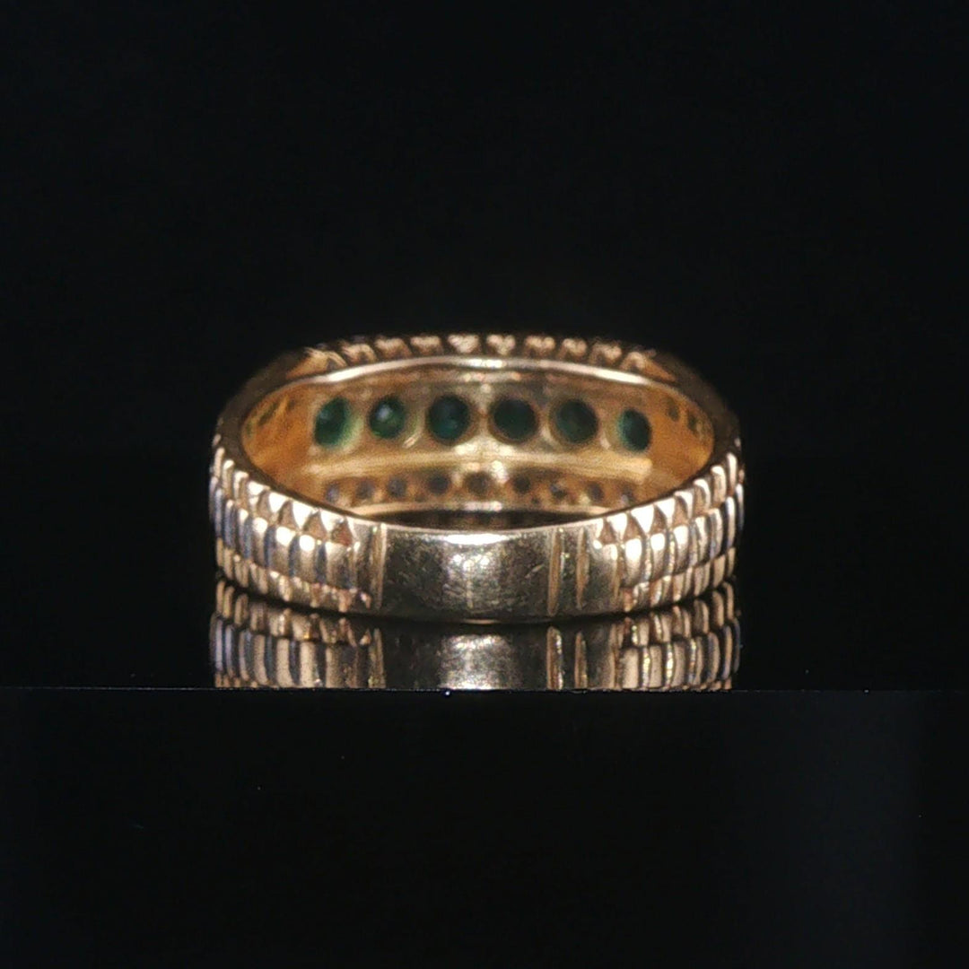 14k Yellow Gold Emerald and 0.20cttw Diamond Vintage Watch Band Ring Size 7