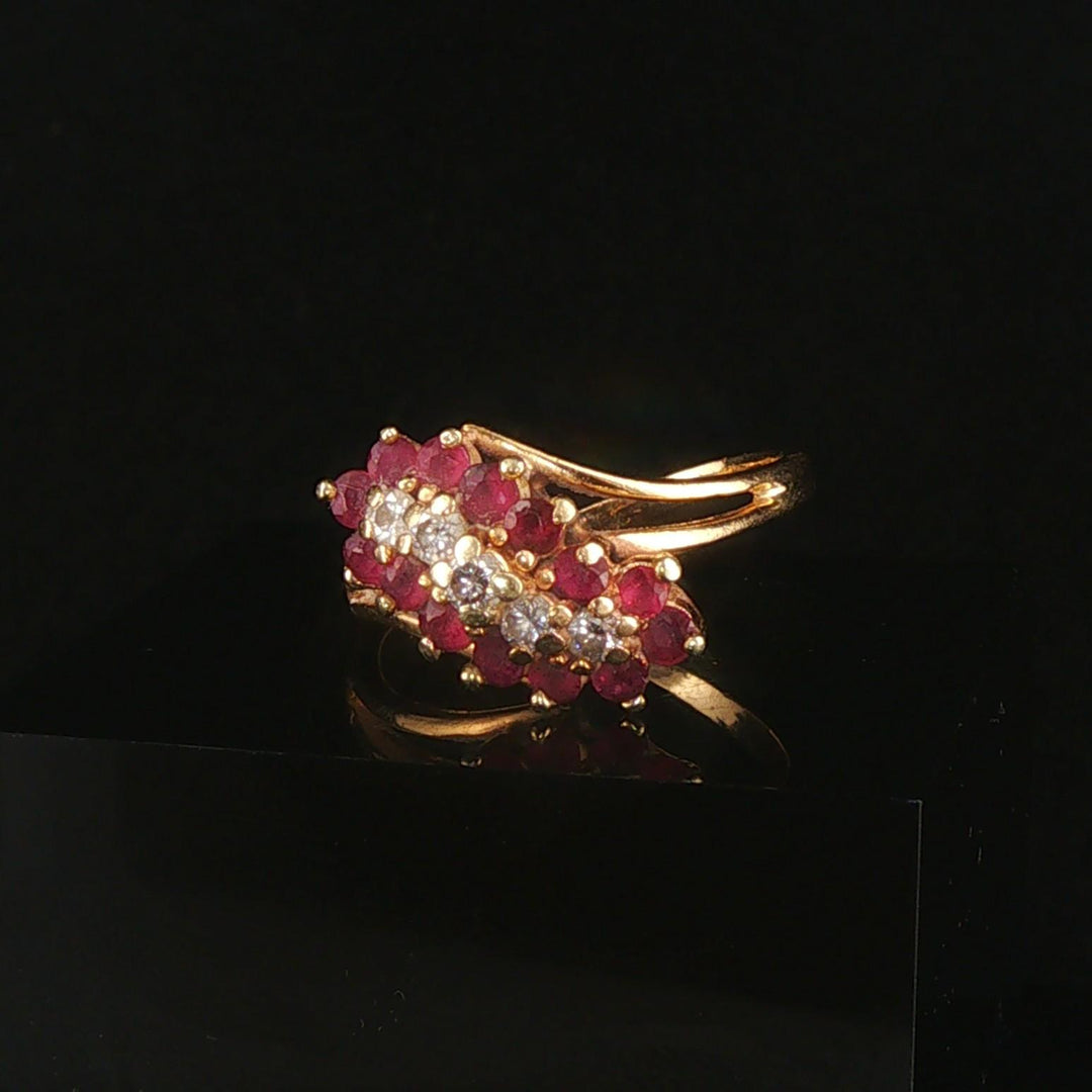 14k Yellow Gold Ruby and Diamond Ladies Vintage Ring Size 9.25