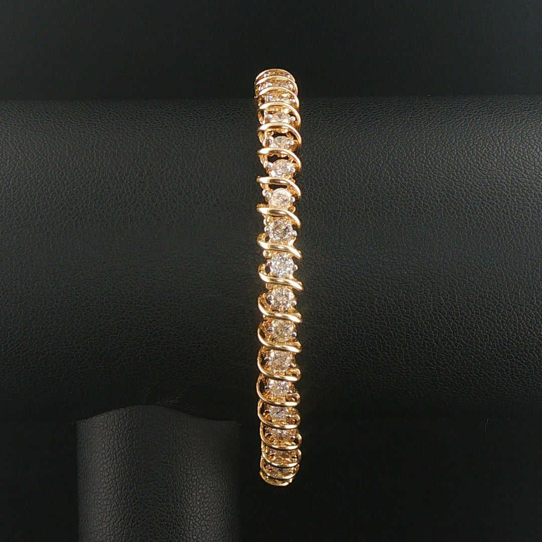 14k Yellow Gold and 4cttw Diamond Solid S Link Vintage Tennis Bracelet 7"