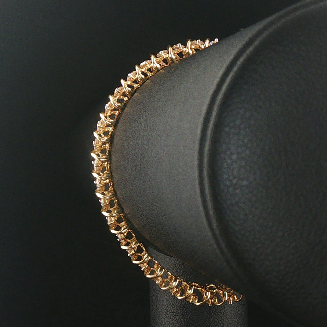 14k Yellow Gold and 4cttw Diamond Solid S Link Vintage Tennis Bracelet 7"