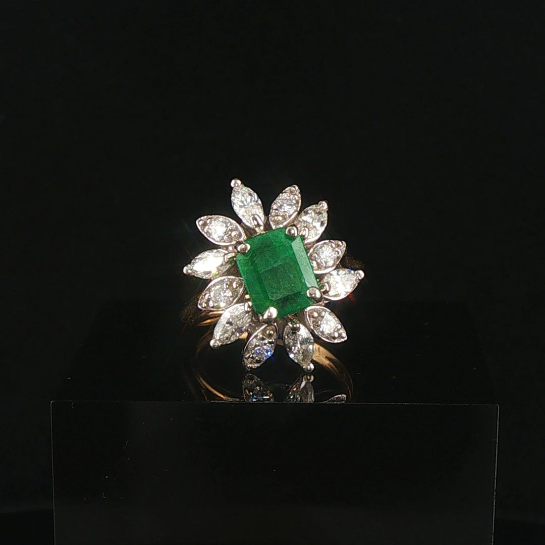 14k Yellow and White Gold 2.54ct Emerald and 1cttw Diamond Vintage Ring Size 6