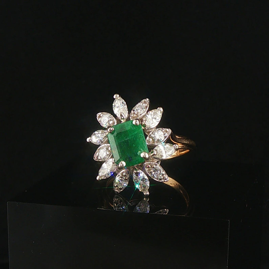 14k Yellow and White Gold 2.54ct Emerald and 1cttw Diamond Vintage Ring Size 6
