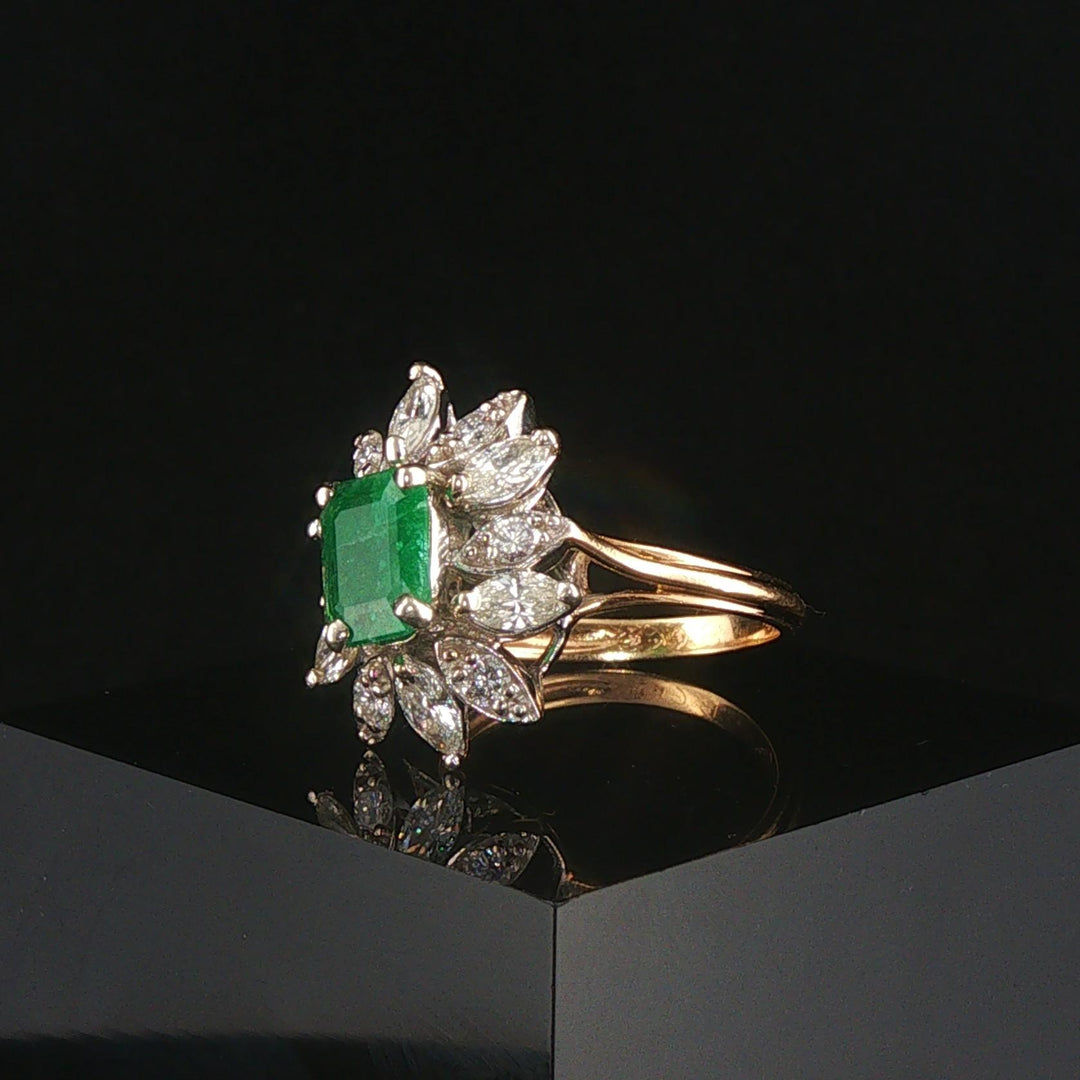 14k Yellow and White Gold 2.54ct Emerald and 1cttw Diamond Vintage Ring Size 6