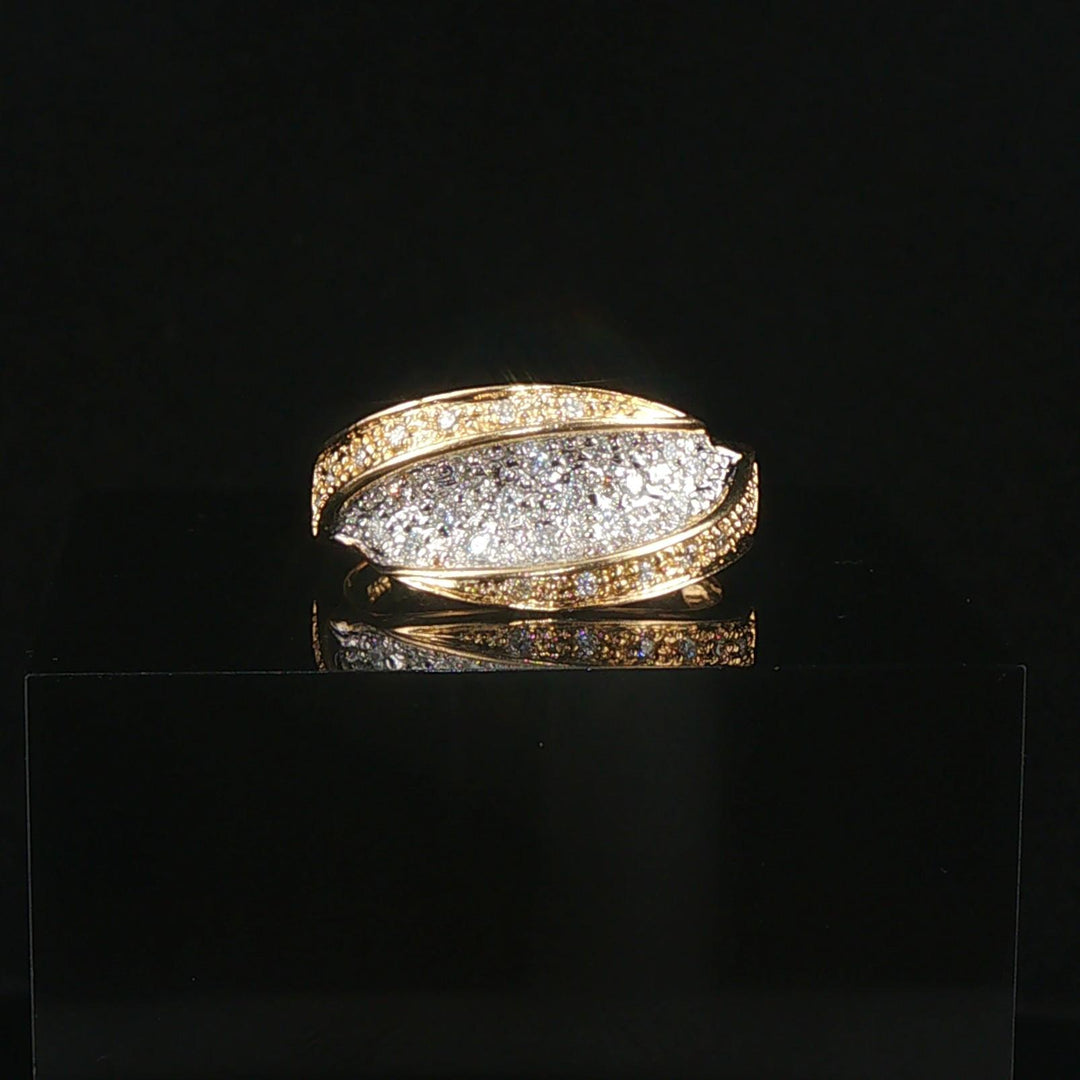 14k Yellow and White Gold 0.25cttw Pave Diamond Fancy Band Ring Size 7