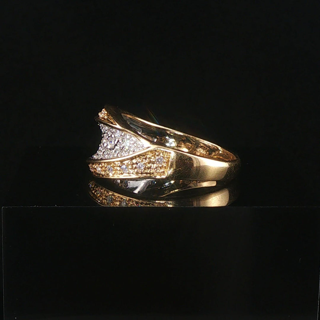 14k Yellow and White Gold 0.25cttw Pave Diamond Fancy Band Ring Size 7