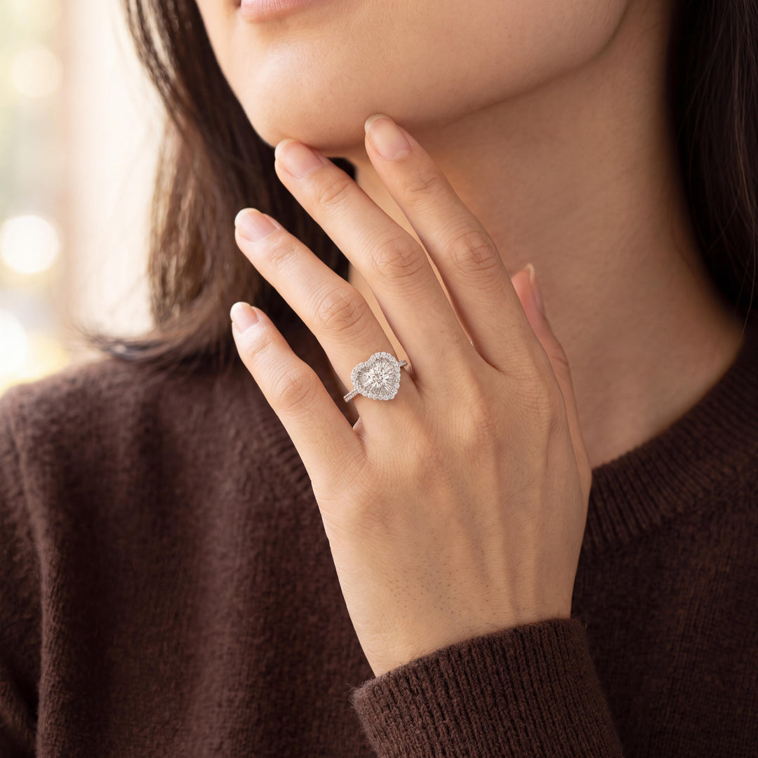 14k White Gold and 1cttw Diamond Heart Halo Ring Size 5.5