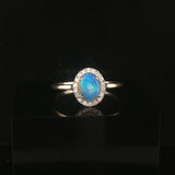 14k White Gold Cabochon Opal and Diamond Halo Ring Size 10