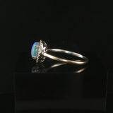 14k White Gold Cabochon Opal and Diamond Halo Ring Size 10